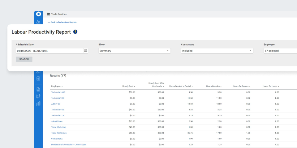 Labor Productivity Report in Simpro